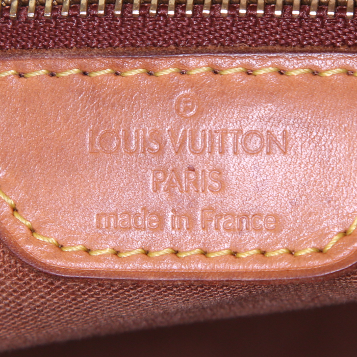Sac cabas Louis Vuitton Piano en toile monogram enduite marron et cuir naturel - Detail D4