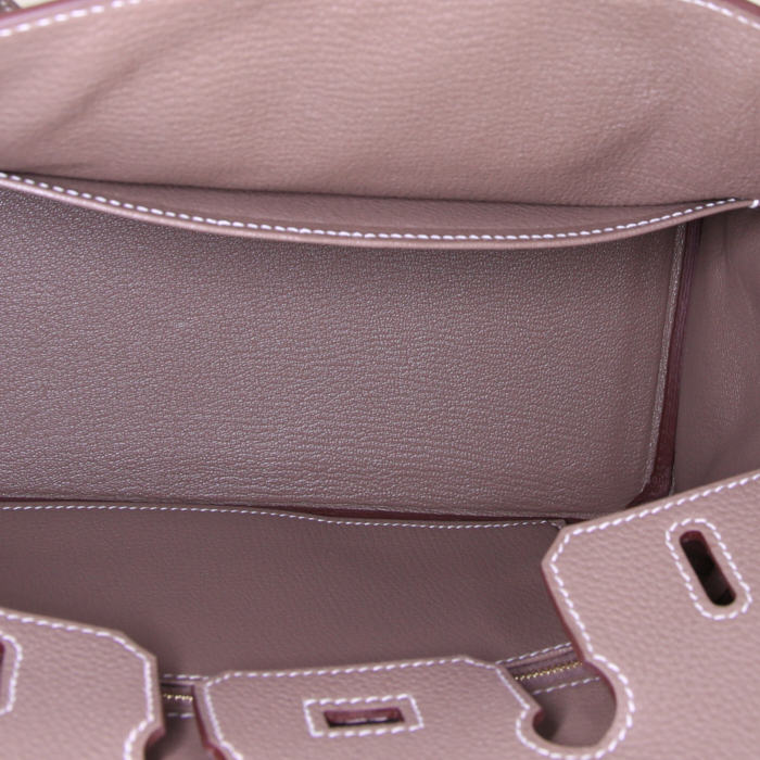 Bolso de mano Hermes Birkin 25 cm en cuero togo marrón etoupe - Detail D2