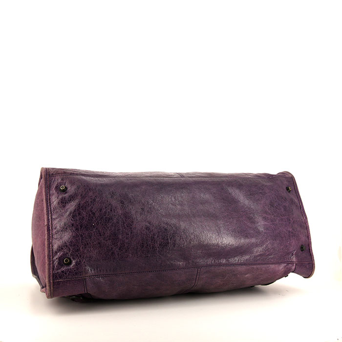 Borsa weekend Balenciaga Work in pelle invecchiata viola - Detail D4