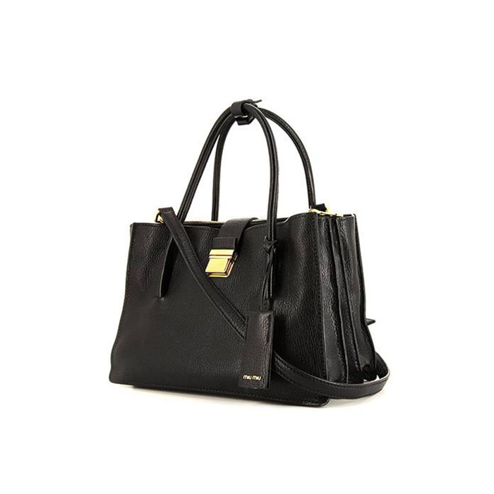 Miu Miu Leather Double Strap Zipper Shoulder Tote Handbag | Black