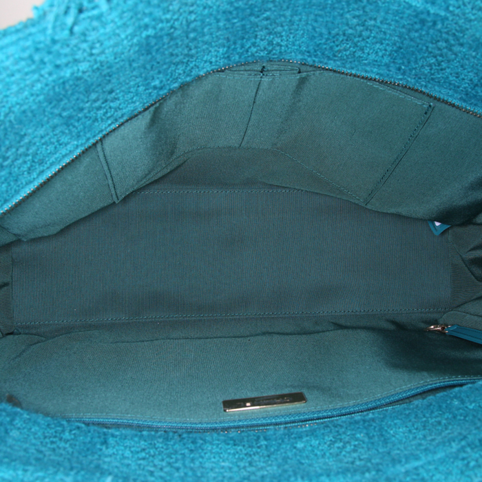 Sac cabas Chanel Shopping en toile matelassée verte - Detail D2