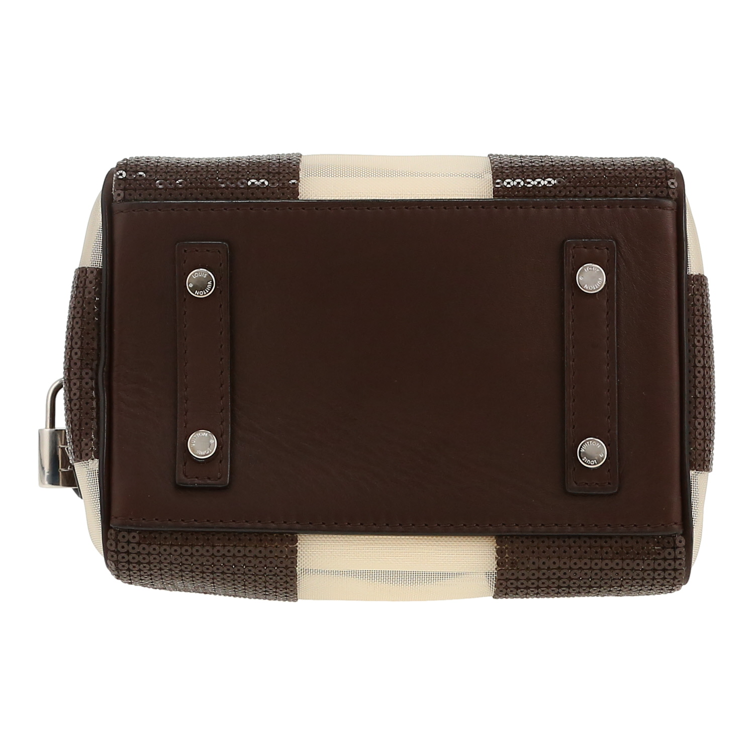 Louis Vuitton Speedy Editions Limitées small model handbag in brown and white damier canvas and brown leather - Detail D1