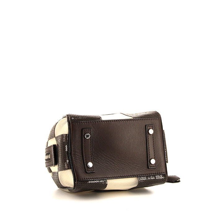 Louis Vuitton Speedy Editions Limitées small model handbag in brown and white damier canvas and brown leather - Detail D4