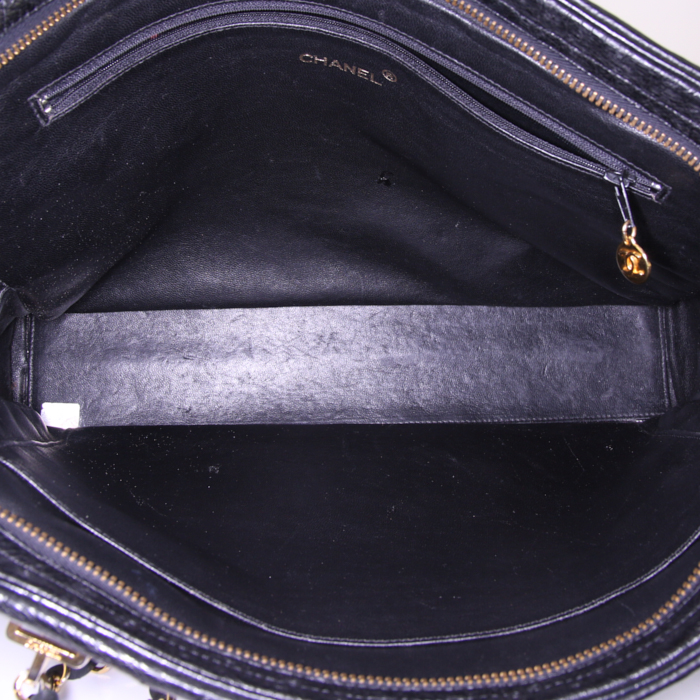 Chanel Grand Shopping shopping bag in black ostrich leather - Detail D2