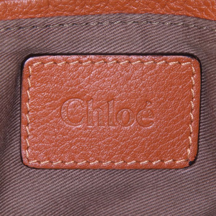 Sac bandoulière Chloé Marcie en cuir grainé marron - Detail D4
