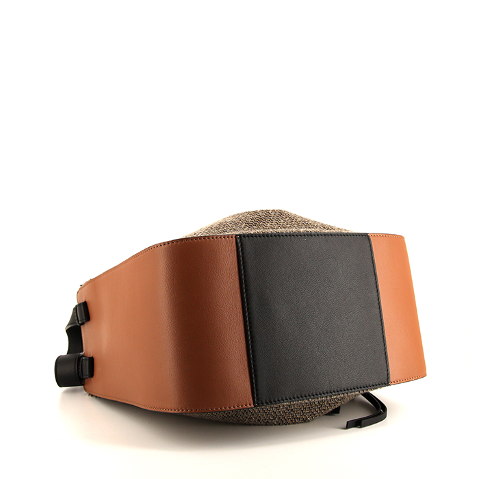 Borsa a tracolla Loewe Hammock modello medio in tela beige e nera e pelle marrone - Detail D4