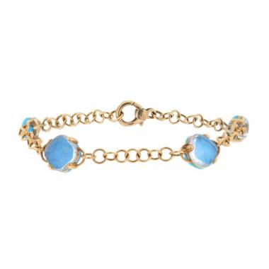 Pomellato Capri bracelet in pink gold,  turquoise and rock crystal