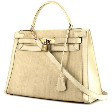 Bolso de mano Hermes Kelly 32 cm en cuero box color crema y crin beige