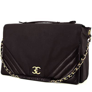 Bolso bandolera Chanel  Vintage en lona negra y cuero negro