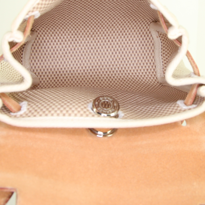 Borsa a tracolla Hermès Mini Herbag in tela beige e pelle naturale - Detail D2