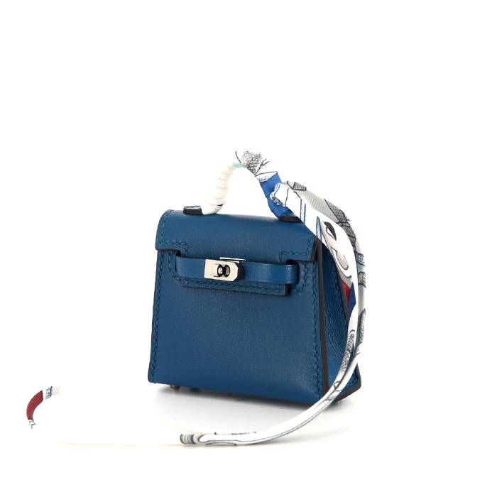 Hermès Kelly Twilly bag charm bag in Bleu Izmir Swift leather and silk - 00pp