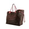 Shopping bag Louis Vuitton Neverfull modello grande in tela monogram marrone e pelle rosa - 00pp thumbnail