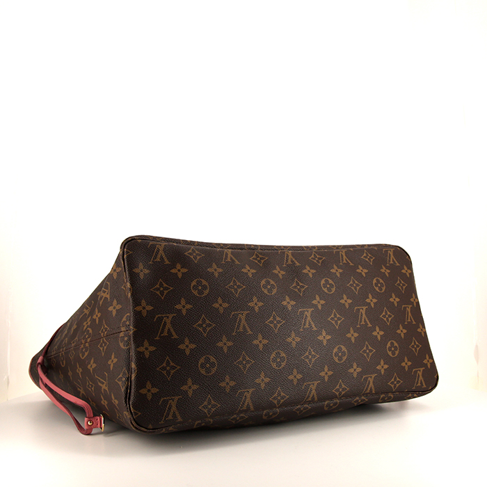 Bolso Cabás Louis Vuitton Neverfull modelo grande en lona Monogram marrón y cuero rosa - Detail D4