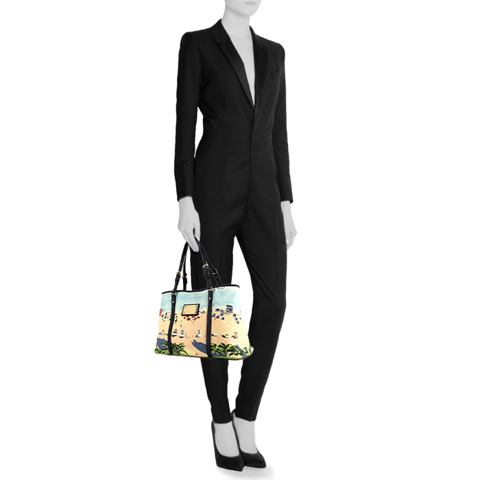 Shopping bag Louis Vuitton Escale in tela beige e blu con motivo - Detail D1