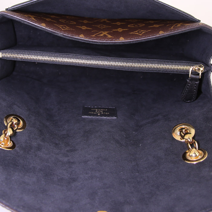 Borsa a tracolla Louis Vuitton Victoire in tela monogram marrone e pelle nera - Detail D3