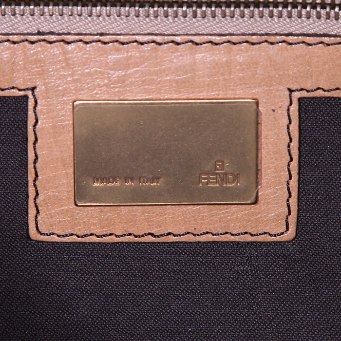 Sac à main Fendi Big Mama en toile beige et marron et cuir marron - Detail D2