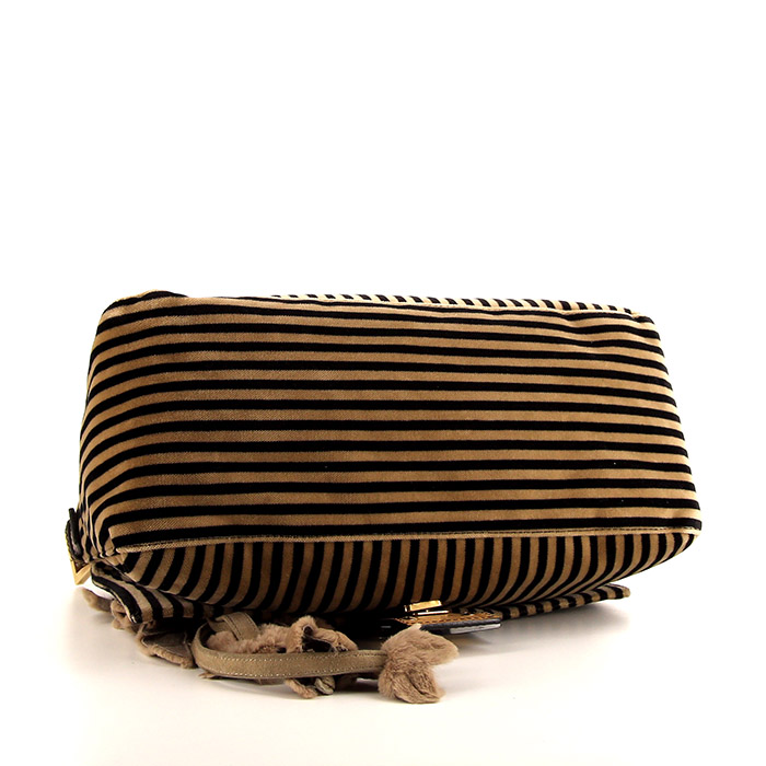 Fendi Big Mama handbag in beige and brown canvas and brown leather - Detail D4