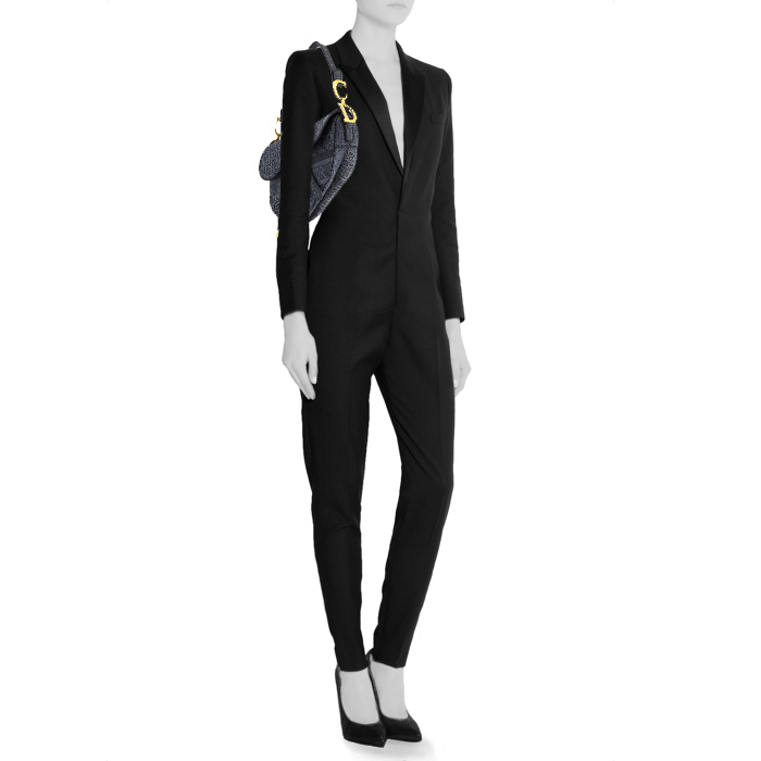 Dior Saddle handbag in blue monogram canvas Oblique and blue leather - Detail D1