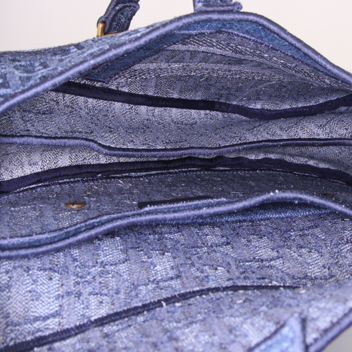 Borsa Dior Saddle in tessuto a monogramma Oblique blu e pelle blu - Detail D2