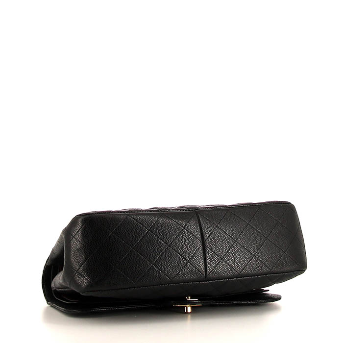 Chanel Timeless jumbo handbag in black quilted grained leather - Detail D5