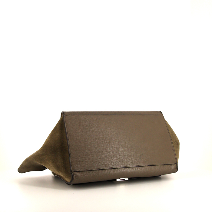 Sac à main Celine  Trapeze moyen modèle  en cuir grainé taupe et daim taupe - Detail D5