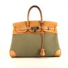 Hermes Birkin 35 cm handbag in gold leather and khaki canvas - 360 thumbnail