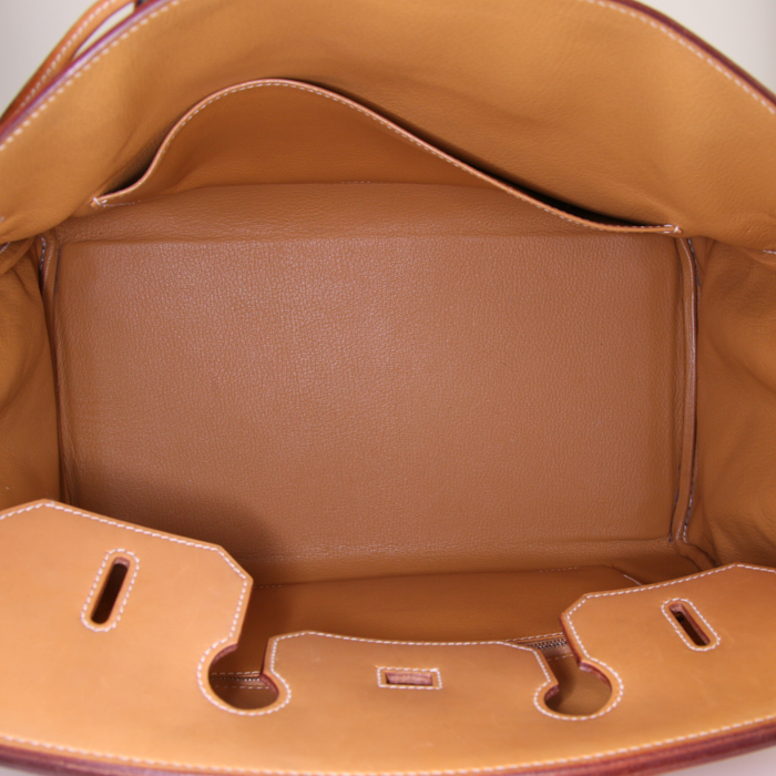 Borsa Hermes Birkin 35 cm in pelle gold e tela verde kaki - Detail D2