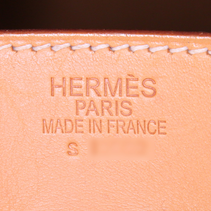 Borsa Hermes Birkin 35 cm in pelle gold e tela verde kaki - Detail D4