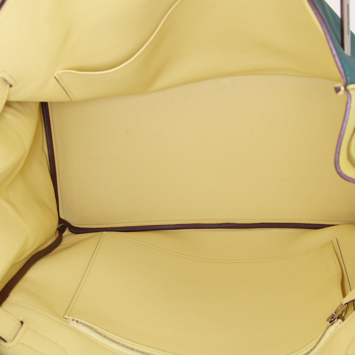 Bolso de mano Hermes Birkin 35 cm en cuero swift tricolor amarillo, verde y azul verdoso - Detail D2