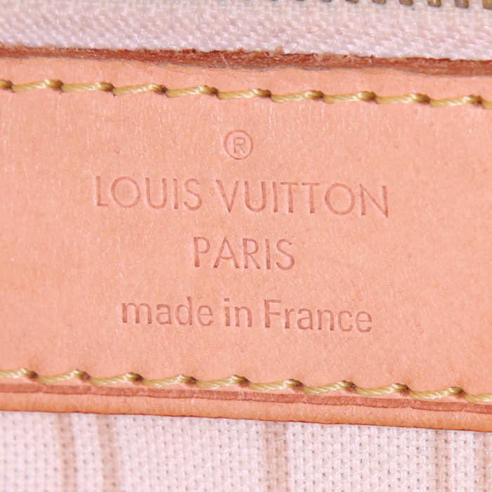 Shopping bag Louis Vuitton Neverfull modello piccolo in tela cerata con motivo a scacchi e pelle naturale - Detail D3