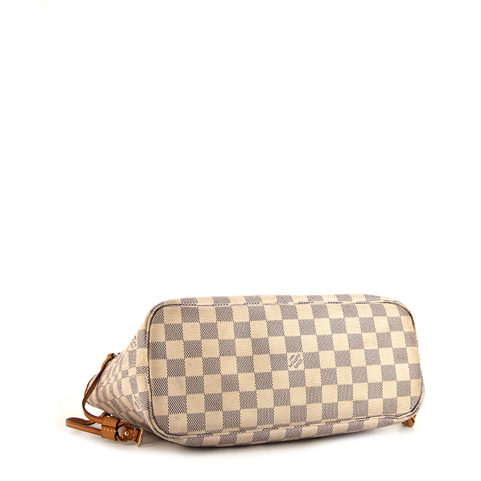Shopping bag Louis Vuitton Neverfull modello piccolo in tela cerata con motivo a scacchi e pelle naturale - Detail D4