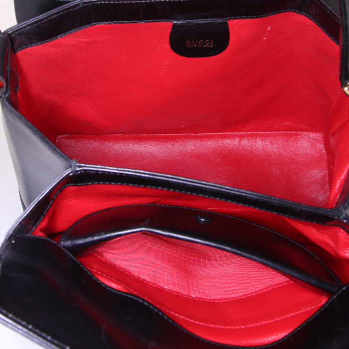 Sac bandoulière Gucci Bamboo petit modèle en cuir noir et bambou - Detail D3