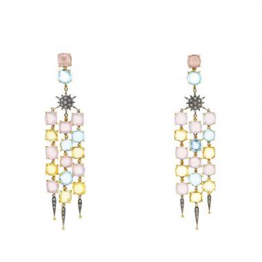 Pendientes colgantes H. Stern Moonlight en oro amarillo, diamantes marrones y piedras de colores