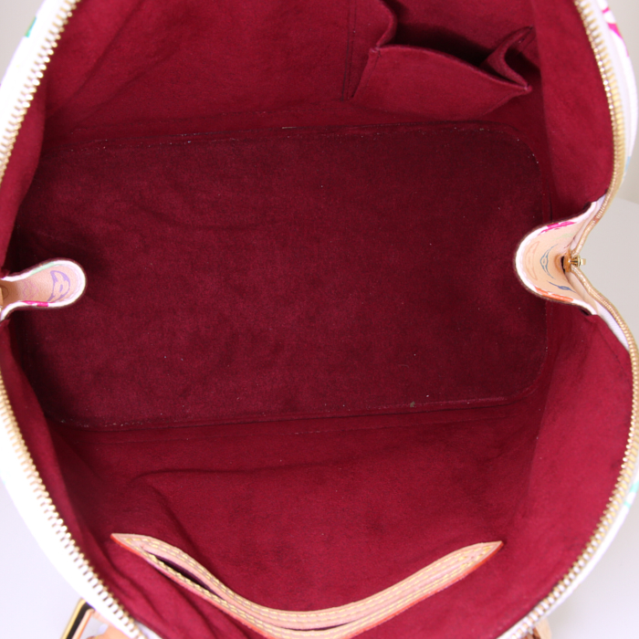 Bolso de mano Louis Vuitton Alma en lona Monogram multicolor blanca y cuero natural - Detail D2