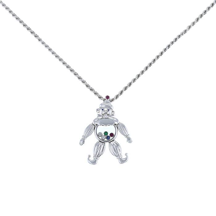 Chopard Happy Clown Floating Diamond and Ruby Necklace in White Gold