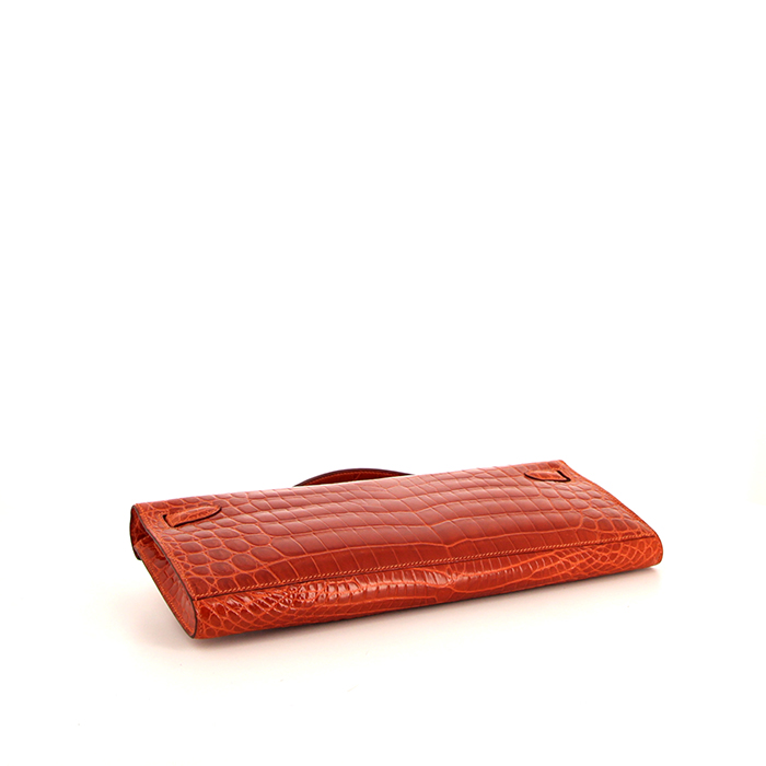 Pochette Hermès Kelly Cut in coccodrillo niloticus arancione - Detail D5