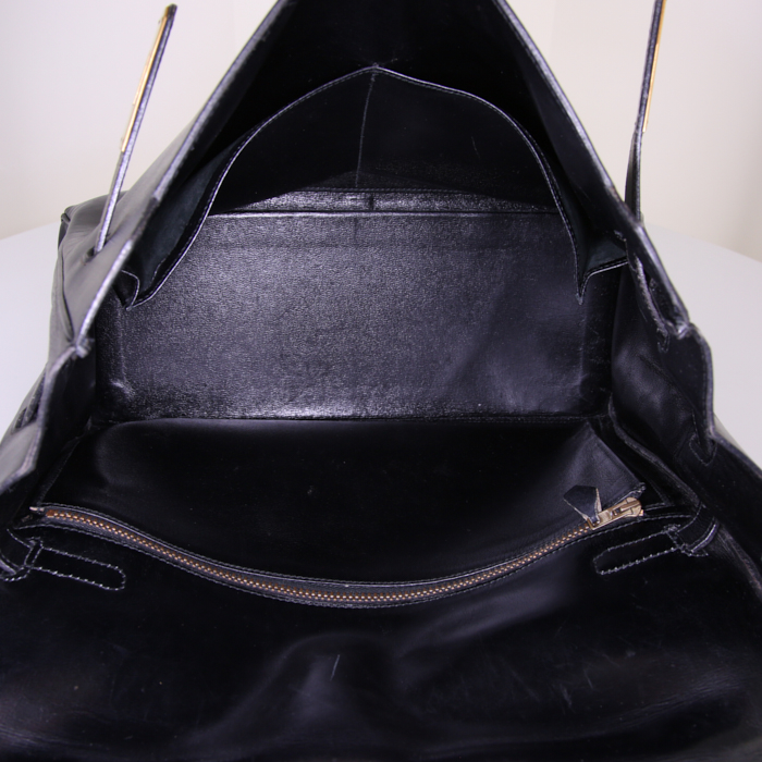 Hermes Monaco handbag in black box leather - Detail D3