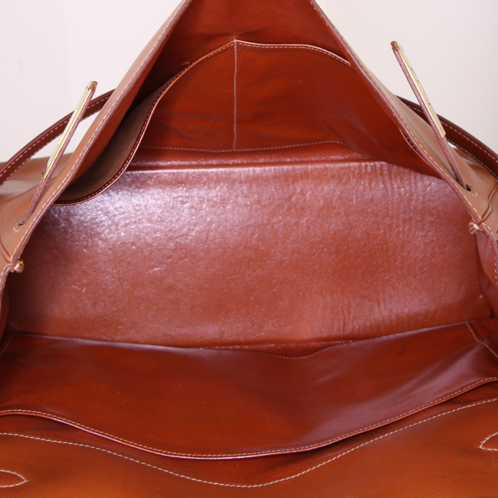 Sac à main Hermes Kelly 35 cm en cuir box marron - Detail D4