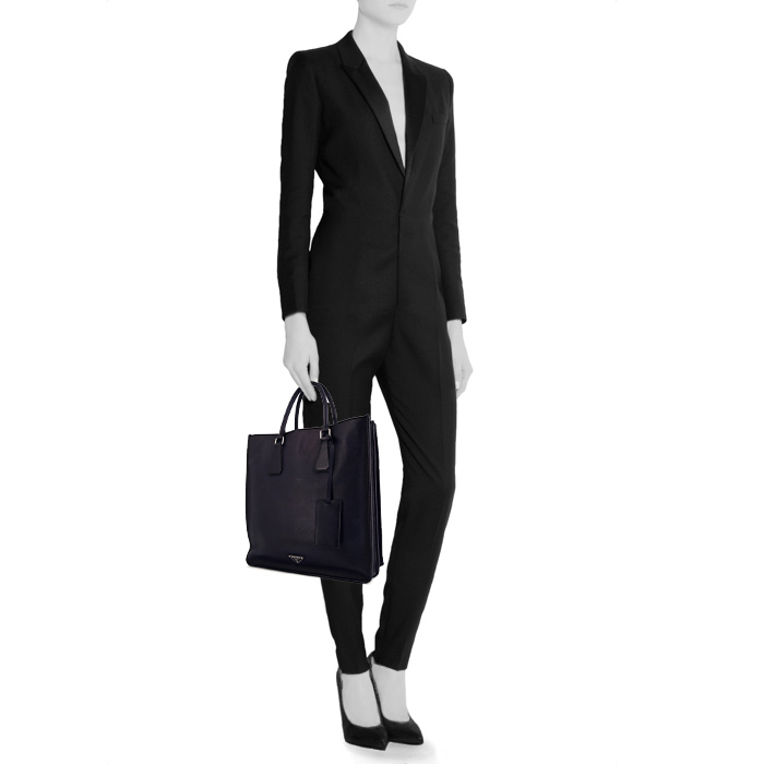 Sac cabas Prada en cuir saffiano bleu - Detail D1
