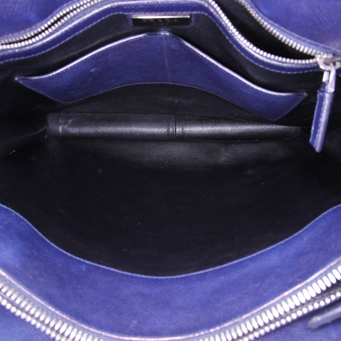 Sac cabas Prada en cuir saffiano bleu - Detail D3