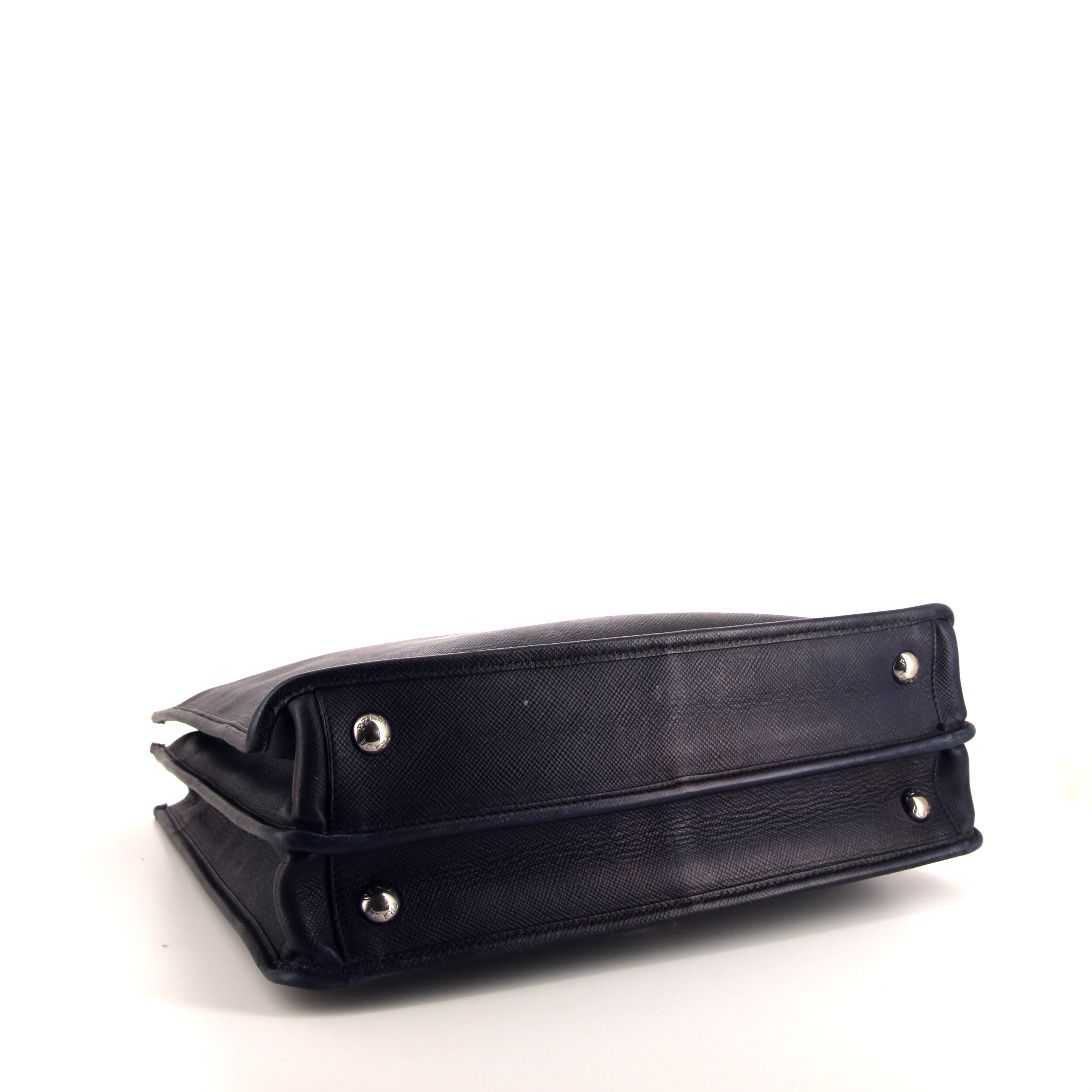 Prada shopping bag in blue leather saffiano - Detail D5