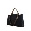 Hermès Cabag shopping bag in black canvas and brown leather - 00pp thumbnail