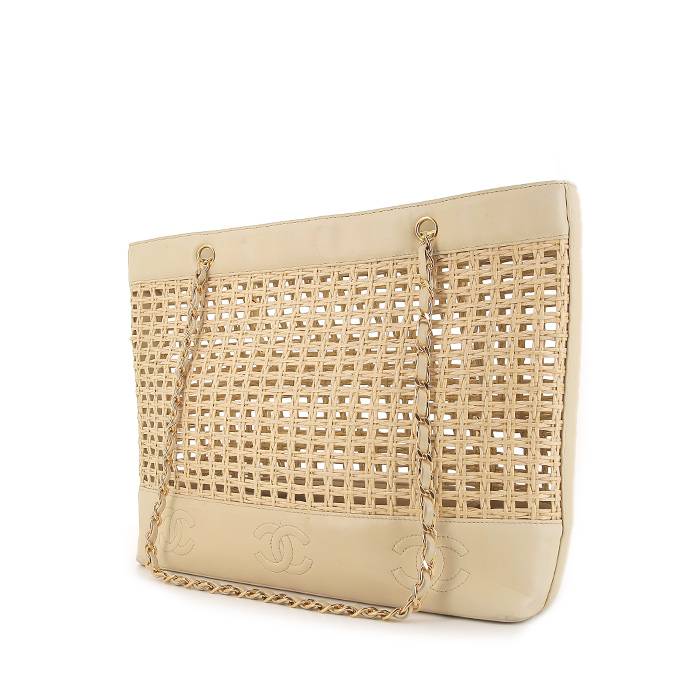 Chanel Grand Shopping shopping bag in beige leather and beige raphia - 00pp