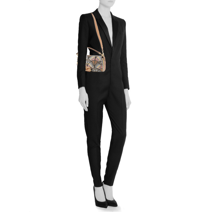 Fendi Baguette handbag in multicolor canvas and brown leather - Detail D2