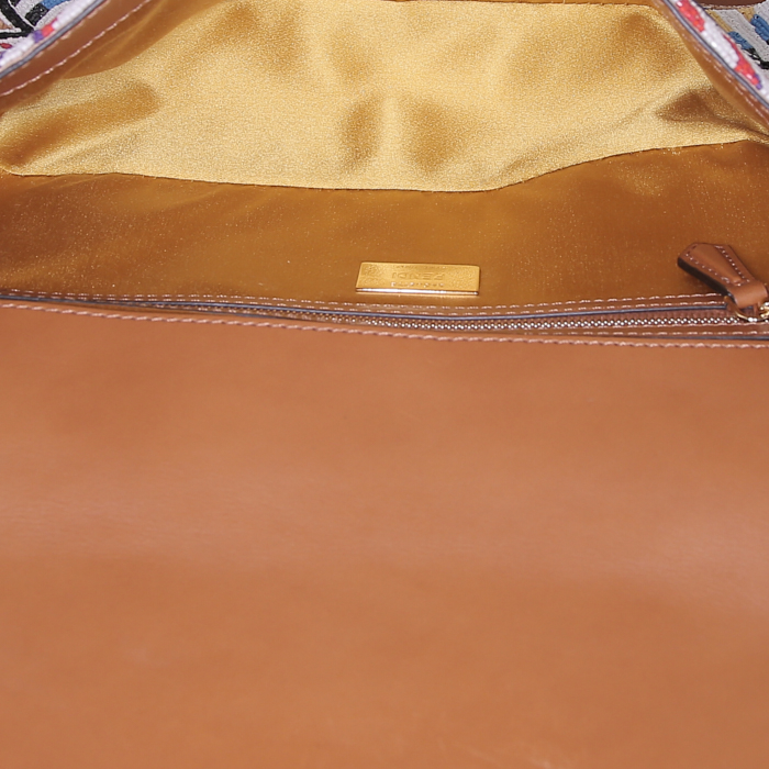 Fendi Baguette handbag in multicolor canvas and brown leather - Detail D3