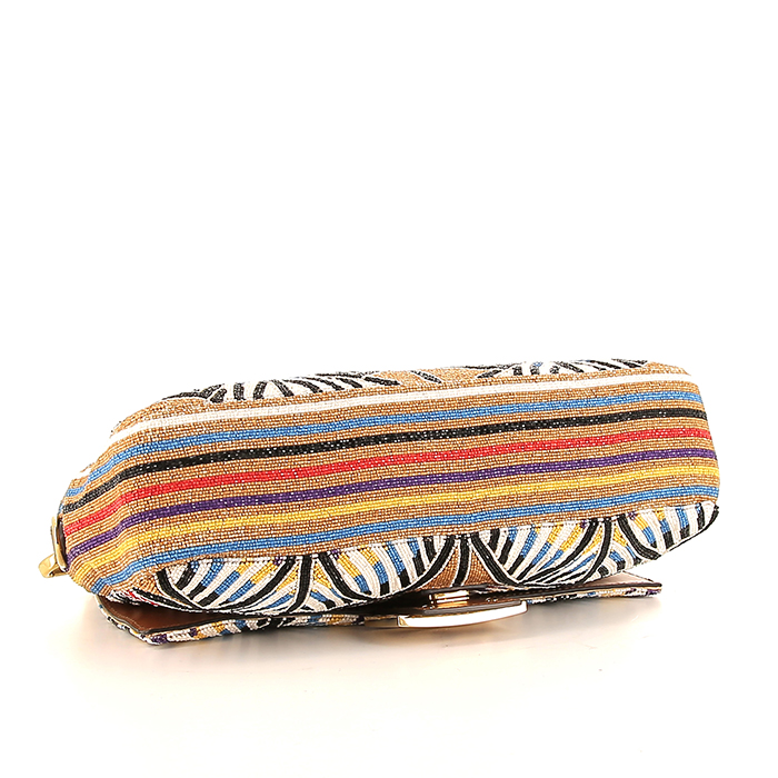 Fendi Baguette handbag in multicolor canvas and brown leather - Detail D5