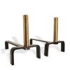 Pair of architectural firedogs, black lacquered forged iron and solid brass, work of the 1970’s - 00pp thumbnail