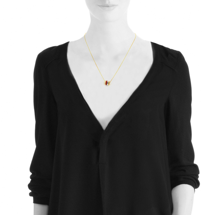 Boucheron Quatre Red Edition mini necklace in 3 golds,  diamond and ceramic - Detail D1