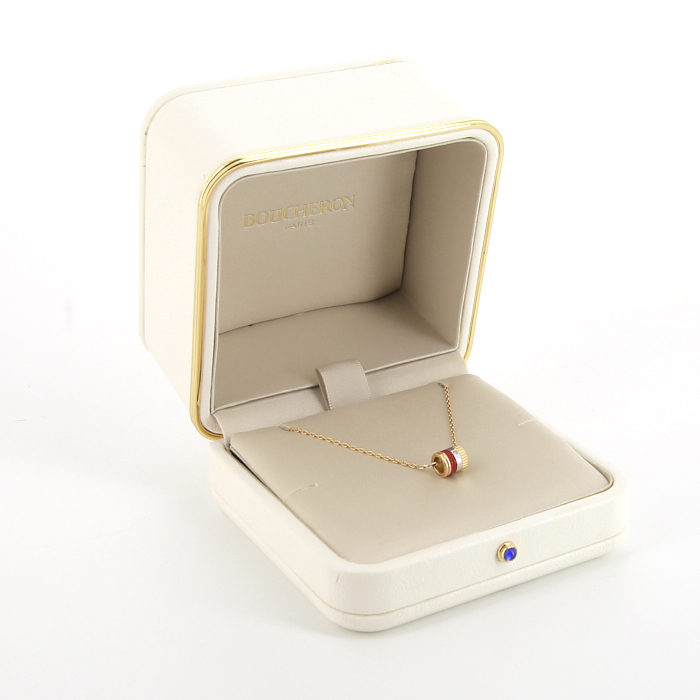 Boucheron Quatre Red Edition mini necklace in 3 golds,  diamond and ceramic - Detail D2