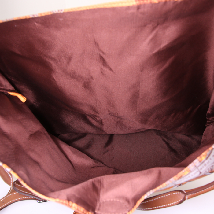 Sac à main en soie marron et orange et cuir Barénia - Detail D3
